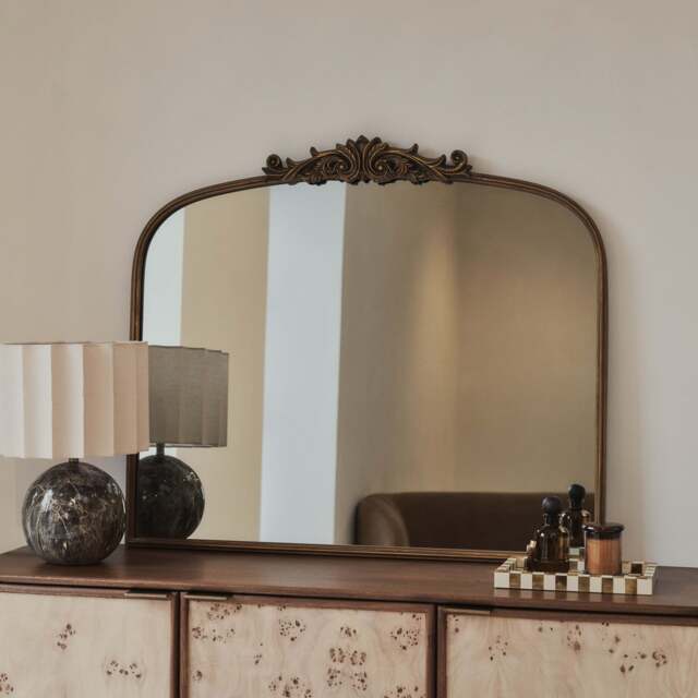 Amelia - Gold Arched Metal Overmantle Mirror 100cm x 87cm - image 1