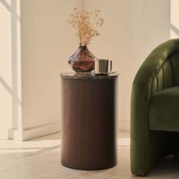 Madison - Dark Emperador Round Dark Wood Side Table