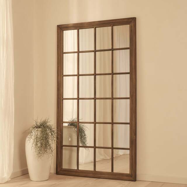 Sasha - Dark Wood Shabby Chic Full Length Window Mirror 180cm x 100cm - image 1