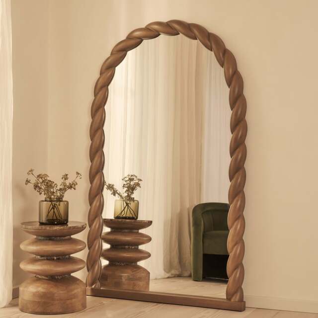 Ophelia - Full Length Arched Rope Twist Warm Wood Extra Large Mirror 180cm x 105cm - image 1