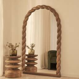 Ophelia - Full Length Arched Rope Twist Warm Wood Extra Large Mirror 180cm x 105cm - thumbnail 1