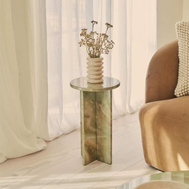 Ravello - Green Onyx Round Premium Solid Marble Side Table - image 1