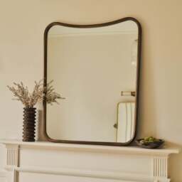 Louis - Antique Bronze Curved Metal Overmantle Mirror 90cm x 75cm - thumbnail 2