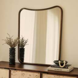Louis - Antique Bronze Curved Metal Overmantle Mirror 90cm x 75cm - thumbnail 1