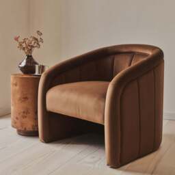 Camille - Curved Velvet Accent Chair Brown - thumbnail 2