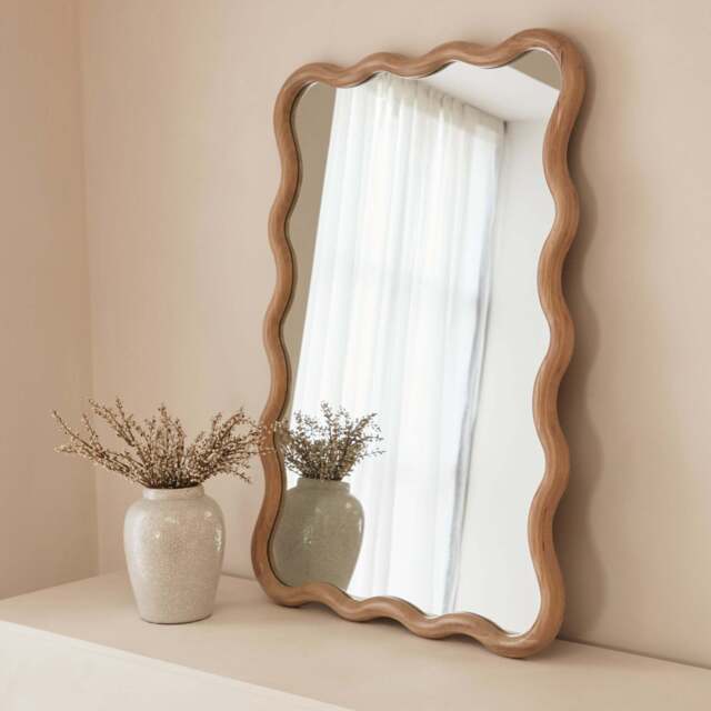 Marea - Light Wood Wavy Retro Wall Mirror 100cm x 70cm - image 1