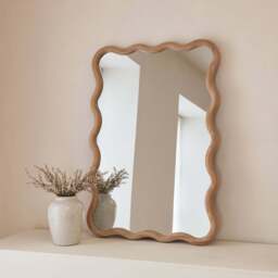 Marea - Light Wood Wavy Retro Wall Mirror 100cm x 70cm - thumbnail 5
