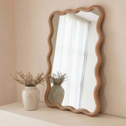 Marea - Light Wood Wavy Retro Wall Mirror 100cm x 70cm - thumbnail 1