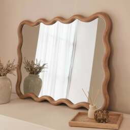 Marea - Light Wood Wavy Retro Wall Mirror 100cm x 70cm - thumbnail 2