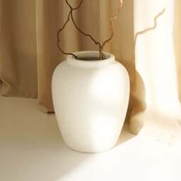 Portera - Large White Textured Terracotta Vase - thumbnail 1