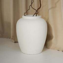 Portera - Large White Textured Terracotta Vase - thumbnail 2