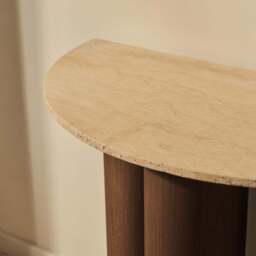 Trivium - Beige Travertine Curved Dark Wood Premium Console Table - thumbnail 3