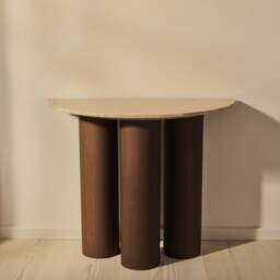 Trivium - Beige Travertine Curved Dark Wood Premium Console Table - thumbnail 2
