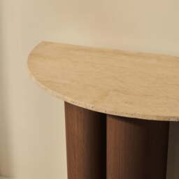 Trivium - Beige Travertine Curved Dark Wood Premium Console Table - thumbnail 6
