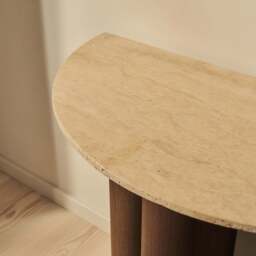 Trivium - Beige Travertine Curved Dark Wood Premium Console Table - thumbnail 5