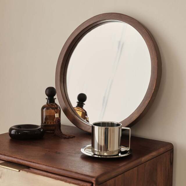 Arden - Dark Wood Round Wooden Wall Mirror 40cm x 40cm - image 1