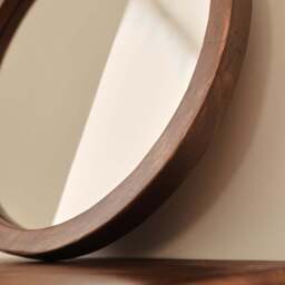 Arden - Dark Wood Round Wooden Wall Mirror 40cm x 40cm - thumbnail 2