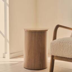 Madison - Beige Travertine Round Washed Wood Side Table - thumbnail 6
