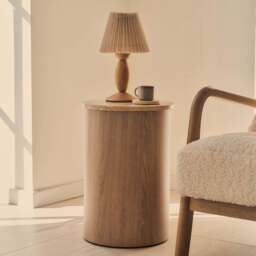 Madison - Beige Travertine Round Washed Wood Side Table