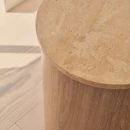 Madison - Beige Travertine Round Washed Wood Side Table - thumbnail 2