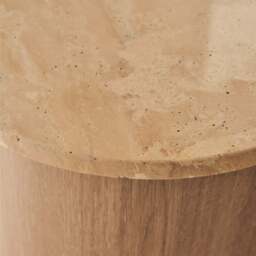 Madison - Beige Travertine Round Washed Wood Side Table - thumbnail 4