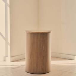 Madison - Beige Travertine Round Washed Wood Side Table - thumbnail 3