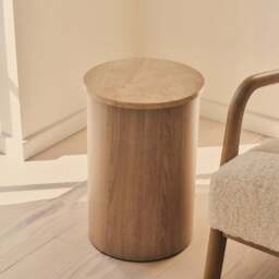 Madison - Beige Travertine Round Washed Wood Side Table - thumbnail 5