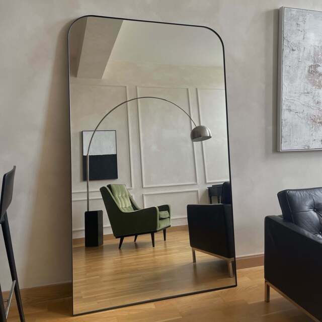 Theo - Full Length Black Curved Metal Extra Large Mirror 200cm x 120cm - image 1