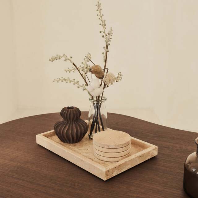 Travara - Cream Travertine Large Rectangular Decorative Tray - image 1