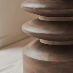 Orinthia - Beige Travertine Round Warm Wood Premium Side Table - thumbnail 3