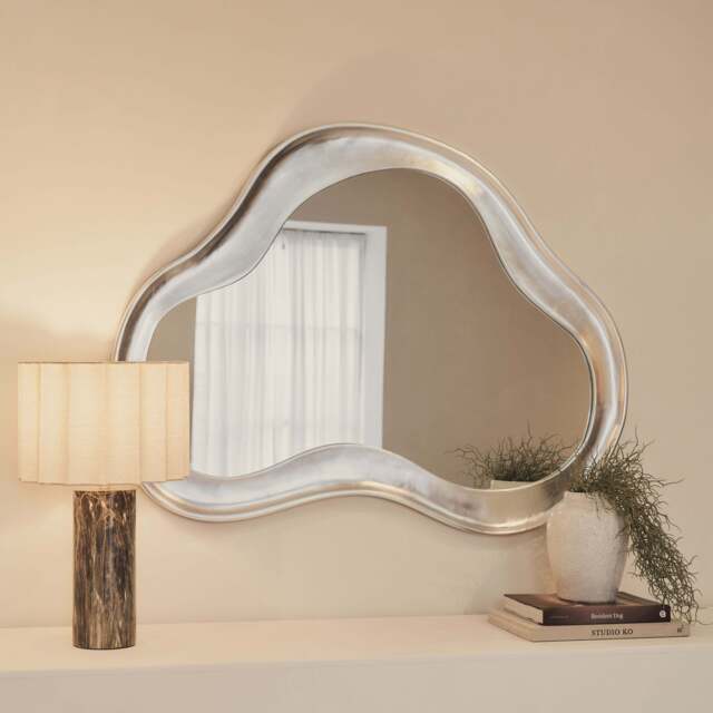 Riva - Brushed Chrome Pond Shaped Irregular Mirror 120cm x 90cm - image 1