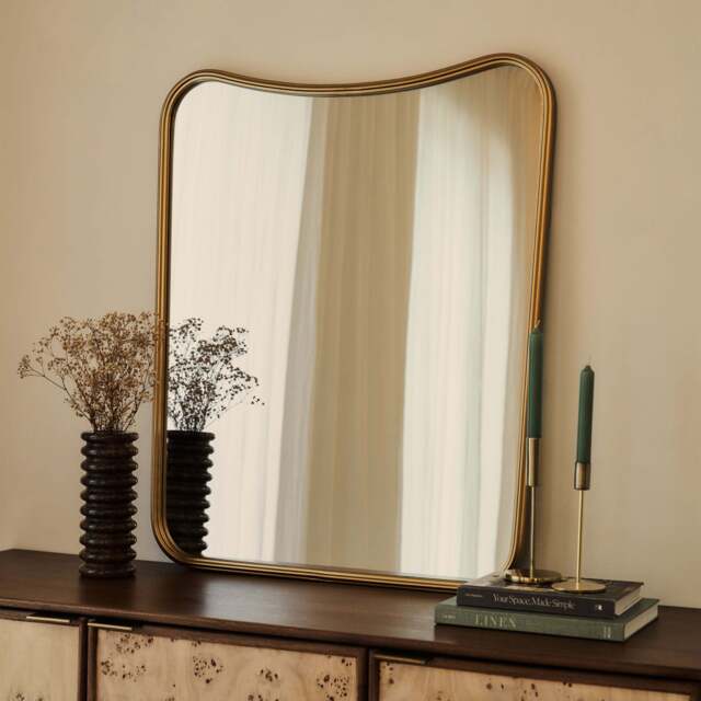 Louis - Gold Curved Metal Overmantle Mirror 90cm x 75cm - image 1