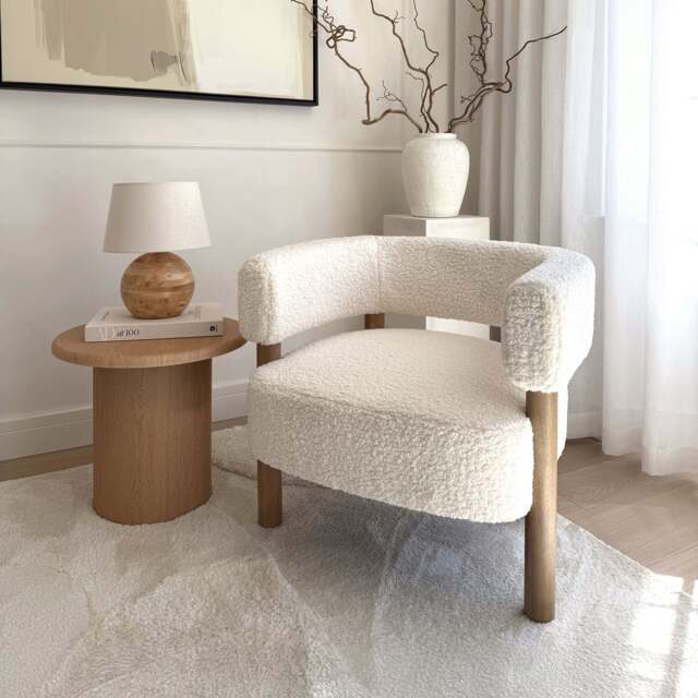 Cara - Boucle Accent Chair Ivory & Warm Wood - image 1