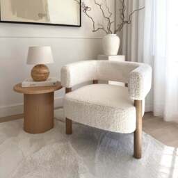 Cara - Boucle Accent Chair Ivory & Warm Wood - thumbnail 1