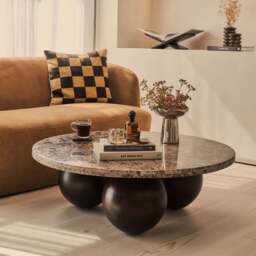 Melrose - Dark Emperador Marble Round Dark Wood Premium Coffee Table - thumbnail 1