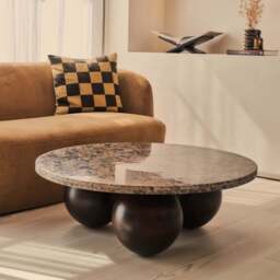 Melrose - Dark Emperador Marble Round Dark Wood Premium Coffee Table - thumbnail 2