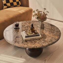 Melrose - Dark Emperador Marble Round Dark Wood Premium Coffee Table - thumbnail 6