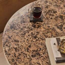 Melrose - Dark Emperador Marble Round Dark Wood Premium Coffee Table - thumbnail 5