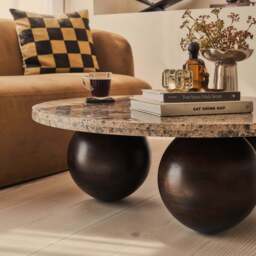 Melrose - Dark Emperador Marble Round Dark Wood Premium Coffee Table - thumbnail 4