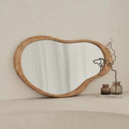 Arcurva - Large Overmantle Light Wood Irregular Mirror 130cm x 80cm - thumbnail 1
