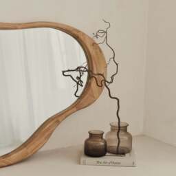 Arcurva - Large Overmantle Light Wood Irregular Mirror 130cm x 80cm - thumbnail 2