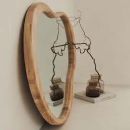 Arcurva - Large Overmantle Light Wood Irregular Mirror 130cm x 80cm - thumbnail 3