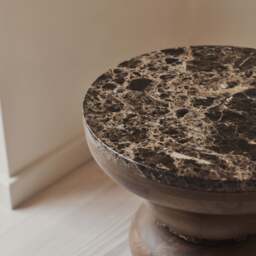 Belgravia - Dark Emperador Marble Round Warm Wood Premium Side Table - thumbnail 5