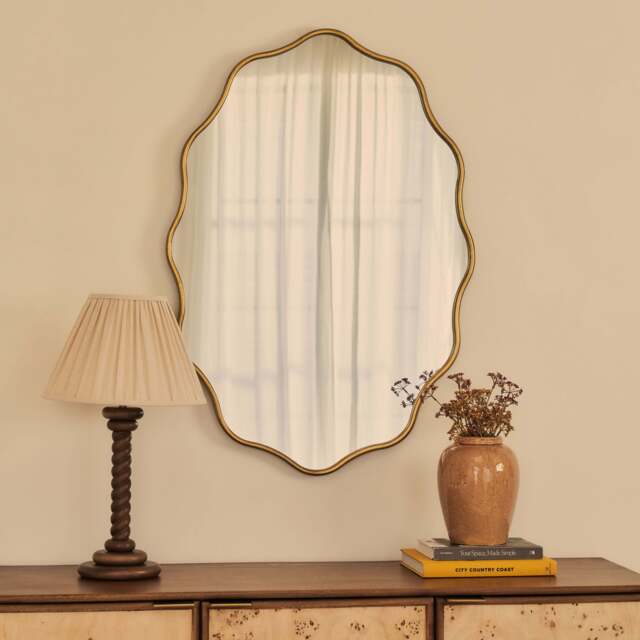 Sabrina - Gold Wavy Oval Metal Wall Mirror 100cm x 70cm - image 1