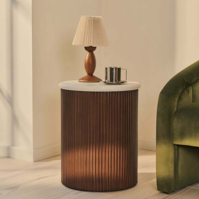 Cove - Dark Wood Ribbed Round Side Table - image 1