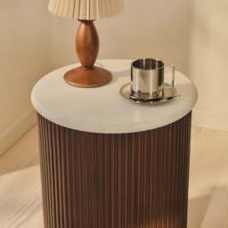 Cove - Dark Wood Ribbed Round Side Table - thumbnail 4