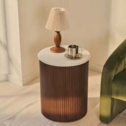 Cove - Dark Wood Ribbed Round Side Table - thumbnail 6