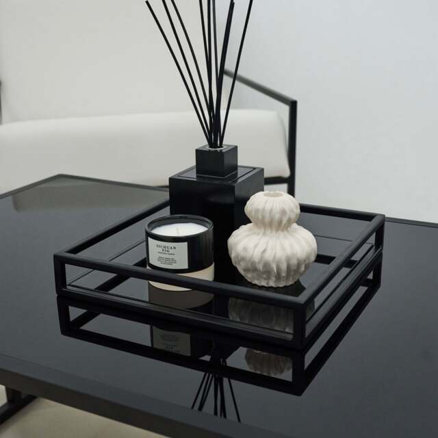Brooklyn - Black Modern Square Tinted Mirrored Decorative Tray - image 1