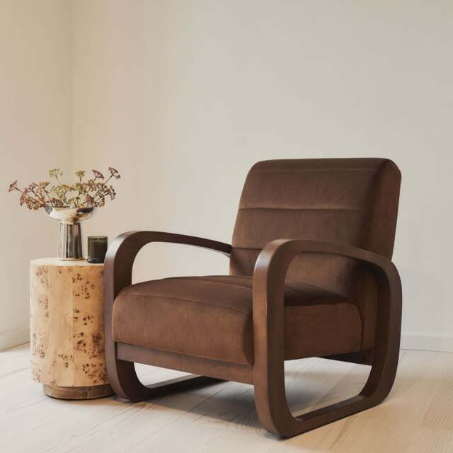 Dalton - Velvet Accent Chair Brown & Dark Wood - image 1