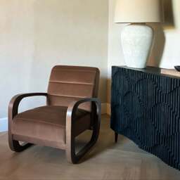 Dalton - Velvet Accent Chair Brown & Dark Wood - thumbnail 4